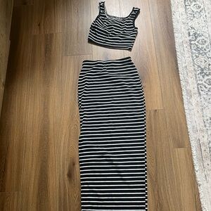 SHEIN Black and White Striped Maxi Skirt